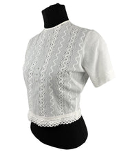 Load image into Gallery viewer, Original 1950's White Cotton Broderie Anglaise Button Back Cropped Blouse with Glass Heart Buttons - Bust 33