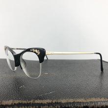 Load image into Gallery viewer, Original 1950s 1960s Black and Gold Glasses with Floral Detail on the Frame
