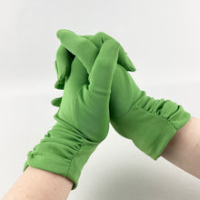 Load image into Gallery viewer, Vintage Canadian Made Seamed Nylon Gloves in Apple Green - Great Vintage Accessory