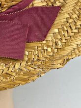 Load image into Gallery viewer, Original 1930's Wide Brimmed Straw Hat with Dusky Pink Grosgrain Trim - Wounded But Wearable