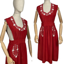 Load image into Gallery viewer, Original 1940's Bright Red Fine Grosgrain Pinafore Dress with White Soutache Detail - Bust 36