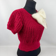 Load image into Gallery viewer, 1930's Reproduction Hand Knitted Lace Jumper in Holly Berry Red Alpaca and Ecru Mohair - Bust 34 36