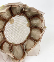 Load image into Gallery viewer, Original 1950's Petal Hat in Brown with Cream Flowers and Velvet Bow Trim