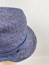 Load image into Gallery viewer, Original 1940’s Lavender Straw Bonnet Hat with Pretty Floral Trim - Vintage Summer Straw Hat *