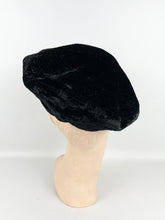 Load image into Gallery viewer, Original 1930's Inky Black Velvet Seamed Beret - Charming Little Hat
