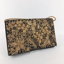 Load image into Gallery viewer, Vintage Black Velvet Evening Bag with Metallic Gold Embroidery