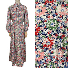 Load image into Gallery viewer, Original 1940's Bright Floral Cotton Hostess Dress in Red, Blue, Pink, Green and White - Housecoat - Bust 40 42