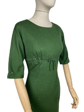 Load image into Gallery viewer, Original 1950's/1960's Forest Green Wool Wiggle Dress with Claw Set Paste Studs - Bust 34 35