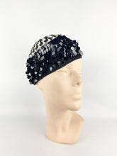 Load image into Gallery viewer, Original 1920's 1930's Black and White Crochet Beret - Cap with Sequin Trim *