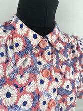 Load image into Gallery viewer, *AS IS* Feed Sack Cotton Blouse - 1940's Reproduction Pretty Floral Print Blouse Made From Original 1940's Feed Sack - Salmon Pink with Blue and White Design - Bust 35 36 37