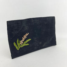 Load image into Gallery viewer, Original 1940's Fine Black Grosgrain Clutch with Faux Pearl and Silk Floral Embroidery