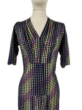 Load image into Gallery viewer, Original 1930s Day Dress - Navy with Red, Green, Yellow and Blue Dot Print - Bust 36 37 38