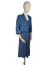 Load image into Gallery viewer, Original 1940's Blue Crepe Dress and Jacket Set with Lace Front and Belt - Bust 36 37