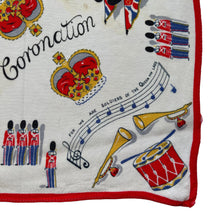 Load image into Gallery viewer, Original 1950's Queen Elizabeth II Coronation Souvenir Hankie in Crepe