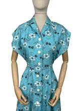 Load image into Gallery viewer, Original Volup 1950's Turquoise Blue Summer Dress with White and Black Floral Print - Bust 38 40 *