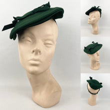 Load image into Gallery viewer, Original 1940's Forest Green Felt Hat with Triple Bow Detail