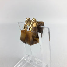Load image into Gallery viewer, 1940's 1950's Mottled Brown Bakelite Squared off Clip on Hoop Earrings
