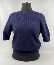 Load image into Gallery viewer, REPRODUCTION Hand Knitted Cable Yoke Jumper in Navy Blue Pure Wool - Bust 36 38 40