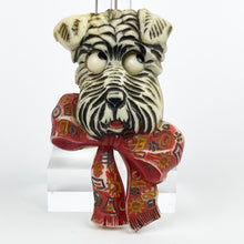 Load image into Gallery viewer, Charming Original 1930's or 1940's Celluloid Scottie Dog Head Brooch with Large Bow at Neck and Moveable Eyes