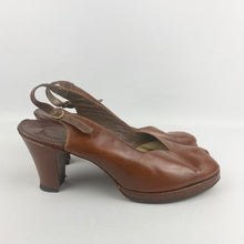 Load image into Gallery viewer, Original 1940s Chestnut Leather Peep Toe Sling Back Shoes by Dolcis - Uk Size 6