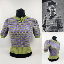 Load image into Gallery viewer, Reproduction 1940s Waffle Stripe Jumper in Green and Purple Knitted from a Wartime Pattern - B 35 36 37 38
