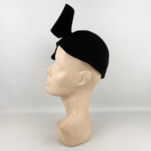 Load image into Gallery viewer, Original 1930's Black Felt Statement Hat by Jacoll - Massive Felt and Velvet Bow Trim