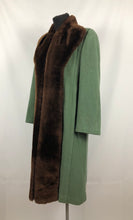 Load image into Gallery viewer, 1940s Sage Green Wool Coat with Real Fur Collar Trim - Bust 38 40