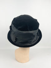 Load image into Gallery viewer, Original Edwardian Black Grosgrain and Velvet Hat with Silk Lining *