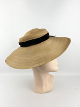 Load image into Gallery viewer, Original 1940s Natural Straw Hat with Black Velvet Trim - AS IS