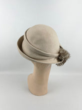 Load image into Gallery viewer, Original 1930’s Cream Felt Hat with Soft Feather Trim - Beautiful Piece *