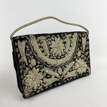 Load image into Gallery viewer, Vintage Black Velvet Evening Bag with Metallic Gold Embroidery