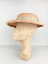Load image into Gallery viewer, Original 1930s 1940s Soft Pink Straw Hat with Grosgrain Bow Trim