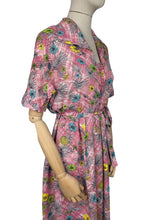 Load image into Gallery viewer, Original 1950's Pink Cotton Dress with Floral Print in Blue, Yellow, Grey and Green - Bust 38 40 *