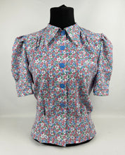 Load image into Gallery viewer, RESERVED 1940s Reproduction Floral Print Blouse with Red, White and Blue Flowers - B34 35