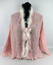 Load image into Gallery viewer, Original 1930s Crochet Bed Jacket with Marabou Feather Trim