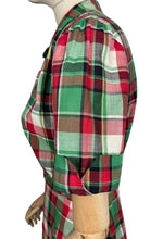 Load image into Gallery viewer, Original 1930's 1940's Fine Cotton Plaid Dress in Red, White and Green - Bust 36 38