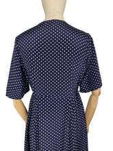 Load image into Gallery viewer, Original 1940's Volup Navy and White Polka Dot Crepe Day Dress - Bust 42 44