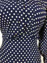 Load image into Gallery viewer, 1940s CC41 Classic Navy and White Polka Dot Dress - Bust 34" 36"