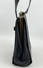 Load image into Gallery viewer, Original 1930's Dark Blue Faux Leather Bag with Silver Tone Clasp