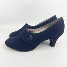 Load image into Gallery viewer, Original 1940's 1950's Deadstock Blue Suede Court Shoes with Cutout Detail - UK 4