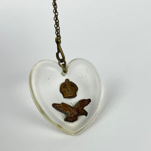 Load image into Gallery viewer, Original 1940's Lucite WW2 RAF Sweetheart Brooch of a Heart Set with Kings Crown and Eagle *