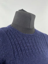 Load image into Gallery viewer, REPRODUCTION Hand Knitted Cable Yoke Jumper in Navy Blue Pure Wool - Bust 36 38 40