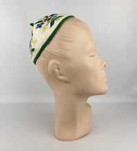 Load image into Gallery viewer, 1940's Tyrolean Felt Cap with Floral Silk Embroidery - Charming Vintage Piece