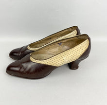 Load image into Gallery viewer, Original 1930's Two-Tone Brown and Cream Court Shoes with Punch Detail - UK 4*
