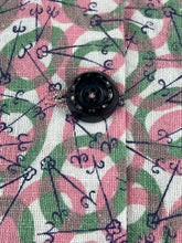 Load image into Gallery viewer, 1940's Reproduction Novelty Print Blouse with Clocks and Clock Hands Made From an Original 1940's Feed Sack - B34 35