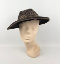 Load image into Gallery viewer, Original 1930's Warm Brown Felt Fedora with Squared Off Brim and Net Trim
