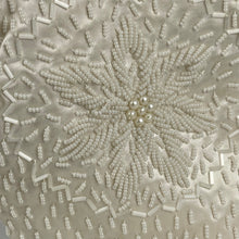 Load image into Gallery viewer, Charming Vintage Frankel & Roth Cream Satin Evening Bag with Glass Bead and Faux Pearl Decoration
