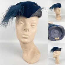 Load image into Gallery viewer, Beautiful Vintage 1950's Straw Hat with Velvet and Ostrich Feather Trim - A Cross-Keys Hat