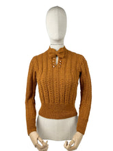Load image into Gallery viewer, Reproduction 1930's Long Sleeved Cable Hand Knitted Jumper with Neat Bow at the Neck - Bust 33 34 35