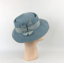 Load image into Gallery viewer, Original 1930s Cornflower Blue Fedora with Grosgrain Trim